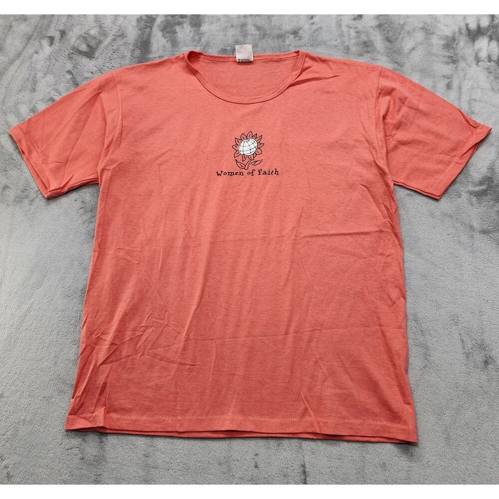 Anvil Top Women L Orange Crew Neck Short Sleeves Women Of Faith Religious Casual